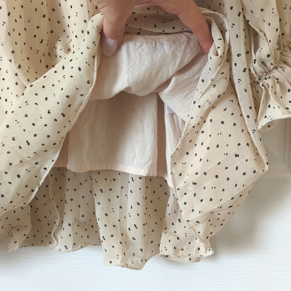 By Together Speckled Half Buttoned Long Balloon Sleeve Mini Shift Dress Cream S - Picture 9 of 14